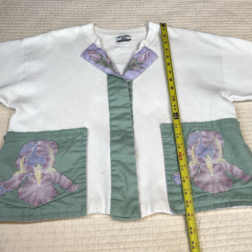 Handmade Women's Sweatshirt Cardigan Floral Granny Church Cottagecore Size Large - Picture 10 of 16